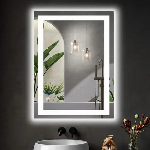 【Deal】 Sweetcrispy S-LED Lighted Wall-Mounted Bathroom Vanity Mirror - Modern, Double Front & Back Lights, Fogless, Shatter-Proof, Dimmable, Tempered Glass, Memory Function, Led Lighted Mirror, Modern Mirror
