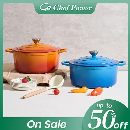 Chef Power 5QT Enameled Cast Iron Dutch Oven Pot - Stainless Steel Knob & Lid, Rust-Resistant, Premium Quality Heirloom Kitchen Cookware, Induction Compatible, All Cooktops/Oven Safe, Even Heat Distribution, Wide Handles for Sear, Bake, Roast