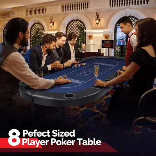 PEXMOR 8-Player Foldable Poker Table - Fully Assembled Unisex Party Cards Game Table for Texas Holdem (Ages 12+), with Deeper Stainless Steel Metal Cup Holders, Casino-Grade Felt, Water-Resistant Cushioned Rail