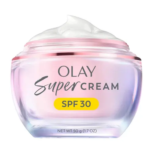Olay Super Cream Facial Sunscreen SPF 30 with Niacinamide Vitamins - Daily Luxury Dewy Lightweight Face Moisturizer for Normal Skin, Hydrating, Smoothing, Brightening, 24h Hydration, Long-Lasting Up to 24h, No White Cast