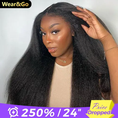 [Limited Deal] OQ HAIR Kinky Straight Hair V Part Wig No Leave Out Thin Part Human Hair 3 In 1 Half Wig Wear Go Glueless Wigs Beginner Friendly #TikTokShopFallDealsForYou
