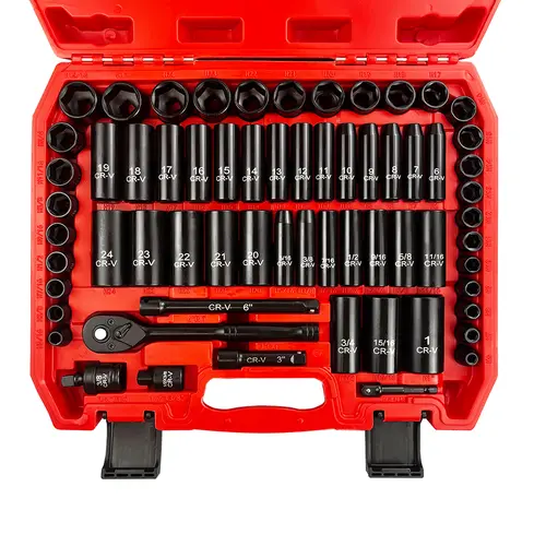 64-Piece SAE-Metric Mix Socket Wrench Set - Cr-V Steel 6pt Precise Bite Deep & Shallow 3/8" Drive for Tight Fits, Adapters, 72T High-Contrast Comfort Grip Handle, Socket Combination Tool for Hardware Repairs, Mechanic Tools (6-24mm, 5/16-1in)