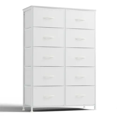 10-Drawer Tall Fabric Dresser with Multiple Storage Drawers - Modern Vertical Storage Cabinet with Fabric Bins, Waterproof Wood Top, Furniture for Small Spaces, Ideal for Bedroom, Closet, Nursery Organization