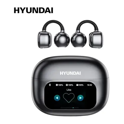 HYUNDAI C02 Clip-On Wireless Headphones with Bluetooth 5.4 Full-Color Touch Screen Electronic Audio Earbud Headset for Music & Phone Calls