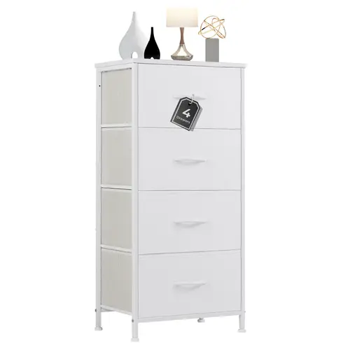 4-Drawer Skinny Modern Multi Functional Dresser - Durable Steel Frame Furniture Organizer, Clothes Drawers Storage Cabinet with Lamp Shelf for Bedroom Closet, Nursery, Wipe Clean with Damp Cloth, Assembly Required with Included Tools & Accessories
