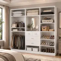 Cyclysio 75" W Freestanding Walk-in Wardrobe Cabinet - 3-Piece Modern Clothing Storage Armoire with Vanity Mirror, Wooden Drawers, Stable Built to Last Design, Clean Look, Dorm Finds Organization Ideas Setup Inspo for Small Rooms