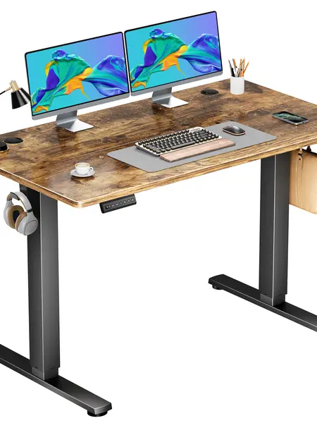 Electric Height-Adjustable Stand Up Desk - 48''x24'' Modern Ergonomic Wood Computer Workstation, 176 lbs Capacity Office Furniture with Integrated Monitor Stand