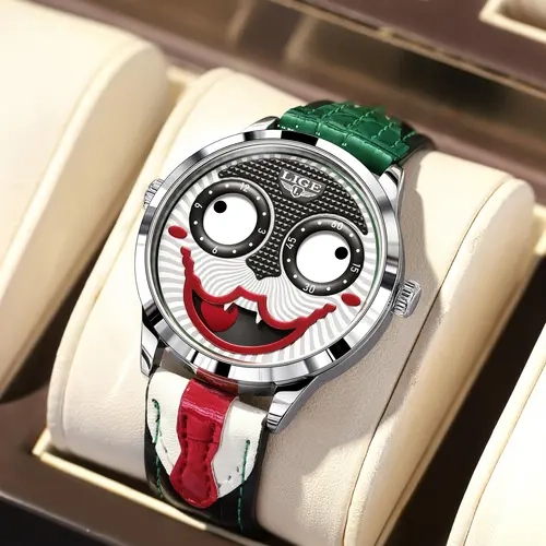 Men's Punk Style Joker Design Quartz Analog Watch Modern Casual Wristwatch, Quartz Watches, Round Dial Watch for Party, Daily Clothing Decor, All-match Exquisite Watch for Birthday Gift with Box Fashion Quartz Watch Quartz Analog Timepiece
