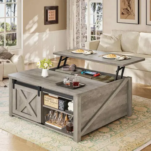 Sikaic 31.5" Lift Top Coffee Table with Storage, Farmhouse Square Coffee Table with Large Hidden Storage Compartment, Adjustable Shelves, Center Table for Living Room, Grey, Home Furniture Christmas Gifts cozy home familyfun [TikTokShopblackfriday]