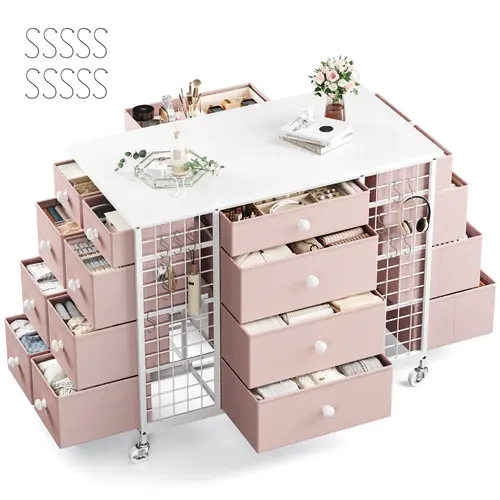 Closet Island with 24 Drawers,Wardrobe Armoire Bedroom Closet Drawer with Wheels & 40"* 23" Wide Wooden Top, White Drawer Dresser for Cloakroom,Dressing Room, Office and Cosmetic Room