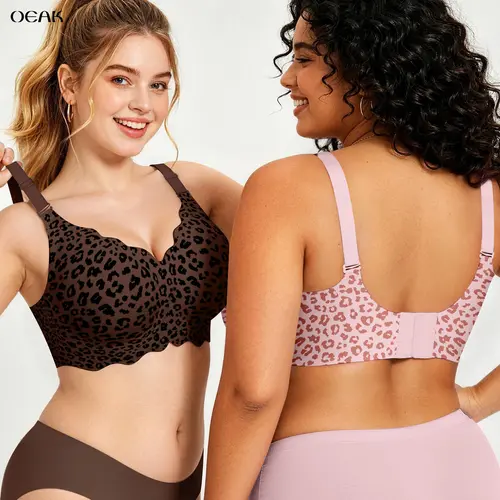 OEAK Women Bras No Underwire Scalloped Flowers V Neck Push Up Bra Buttery Soft Tshirt Bra Seamless Full Coverage Convertible Everyday Bra