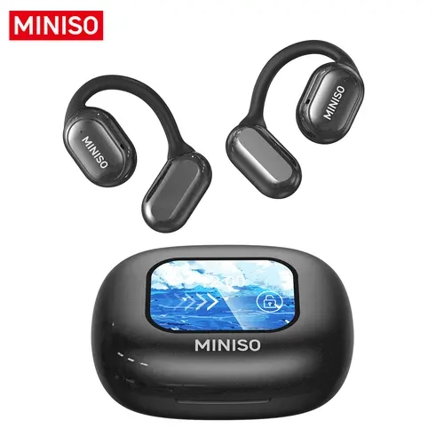 MINISO X30 OWS Open Ear Wireless Bluetooth Headset Mini Earbuds - HIFI Sound Quality, IPX5 Waterproof, 35H Playtime, Touch Remote Control, Built-in Mic, LCD Full-Color Touch Smart Screen, Volume Control, Noise Cancellation for Phones