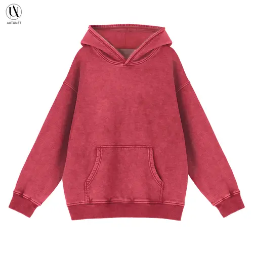 AUTOMET Women's Acid Wash Oversized Hoodie Sweatshirt - Long Sleeves Basic Casual Cozy Top, Minimalist Cute Unisex Relaxed Athletic Warm Spring Streetwear (Fresh Red, 1 Piece), Tops for Women, Baggy, Women's Fashion