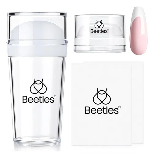 Beetles Removable Head Nail Stamp Set - 4Pcs Long & Short French Tip Tools, Soft Silicone Stamper, 2Pcs Scrapers with Adhesive Tape, Nail Care Selfcare Gift for Women, Beauty Supplies