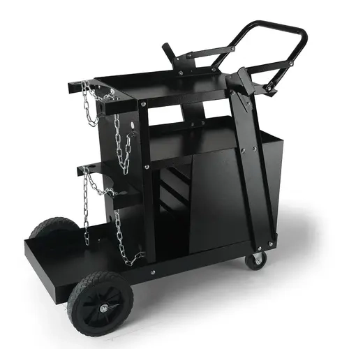 【Fallpicks】VEVOR Heavy-Duty 2-Tier 4-Drawer Welder Cart, 265lb Capacity, 360° Swivel Wheels, Anti-Topple Cylinder Setup, 2 Gas Chain Slots, 4-Drawer Tool Sort, 18x11 Inch, Portable Welders Cart for Mig Welding Machine, Plasma Cutter, Welding Machines