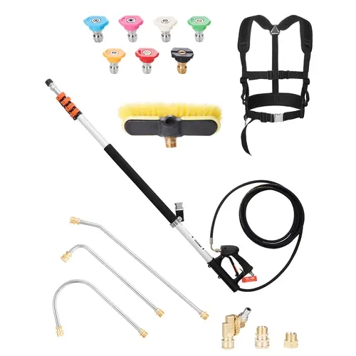 VEVOR 21 ft 4000 PSI Pressure Washer Telescoping Wand with Quick Connect, Gutter Cleaner, Brush Head, Pivoting Coupler, 7 Spray Nozzles, Support Harness (Shoulder Straps & Chest Strap) for Windows, Pillars