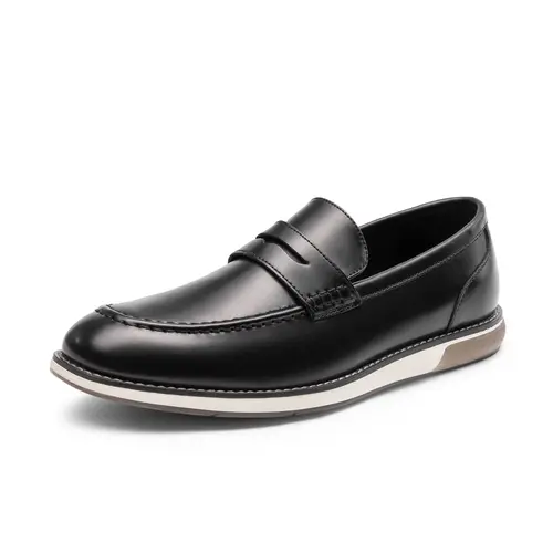 BRUNO MARC Men's Vegan-Leather Closed-Toe Slip-On Penny Loafers - Flat Heel, Below the Ankle, Debonair Style, Comfortable Business Casual Walking Shoes, Fast On/Off, Deep Black Footwear