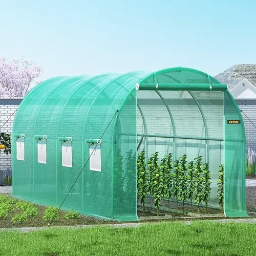 【Fallpicks】VEVOR Walk-in Tunnel Greenhouse Kit, 15x7x7 ft Outdoor Portable Plant Hot House with Galvanized Steel Hoops, 1 Top Beam, Diagonal Poles, Zippered Door, 8 Roll-up Windows, Green Waterproof PE Cover, Sun Protection, Great For Flowers & Veggies