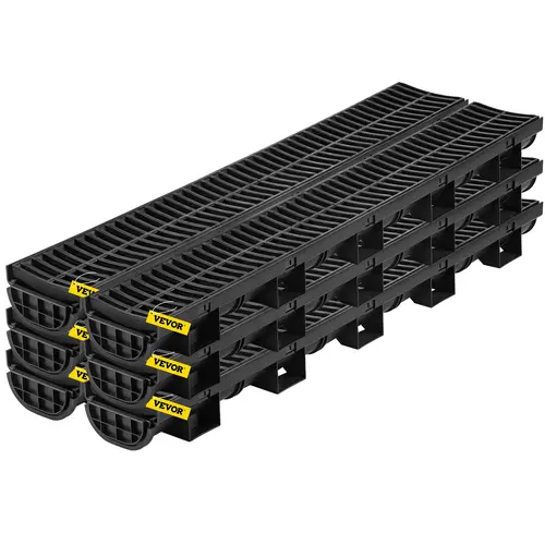 【Fallpicks】VEVOR Trench Drain System, Channel Drain with Plastic Grate, 5.8x3.1-Inch HDPE Drainage Trench, Black Plastic Garage Floor Drain, 6x39 Trench Drain Grate, with 6 End Caps, for Garden, Driveway-6 Pack