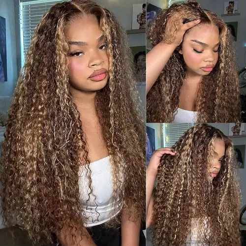 ZLIKE Highlight 13x4/13X6 Water Wave 180% Density Transparent Lace Front wig Ombre Honey Blonde Curly wigs Human hair for Women #SummerVibes