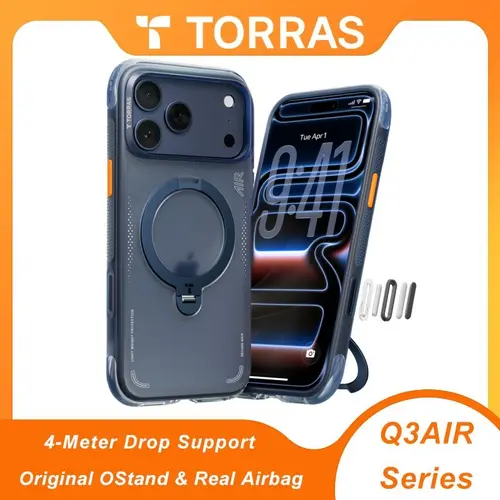 SummerVibes TORRAS Q3Air for iPhone 17/16/15 Pro Max Case with 360° Ring Stand & Airbag Protection 4-Meter Anti-Fall Shockproof Cover
