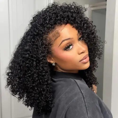 ISEE HAIR Kinky Curly Wear Go Half Wig Glueless Human Hair Wig InvisiFit Strap Drawstring Cap Flip Over Wig Minimal Leave-Out Invisible Hairline Seamless Natural Blend Beginner-Friendly Quick Install Hairpiece #TikTokShopFallDealsForYou #HalfWig