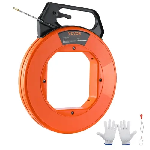 【Fallpicks】VEVOR Fiberglass Fishing Tape Wire Puller, 100 ft 3/16-in, Enhanced Casing, Thumb Lock Grip, Nickel Head Glides Through Conduit/Tight Bends, Less Hand Abrasion, Works with Telecom Cables, for Indoor Use