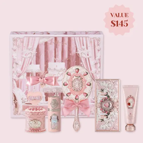 Flower Knows Pink Sweetheart Set, Hydrating Full Face Makeup Kit, Multi-Pack with Blush, Eyeshadow Palette, Powder, Powder Puff, Cosmetic Tools, Lipstick, Limited Edition Gift for Adults, Maquillaje para Mujer, #sohochic, Ideal for Christmas gift, Black F