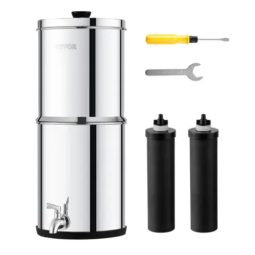 【Fallpicks】VEVOR Portable Gravity-Fed Water Filter System, 2.25G 304 Stainless-Steel Countertop Model, Activated Carbon Filters & Spigot, Reduces Lead, 99% Chlorine & Soil, for Home Camping Off-Grid Living