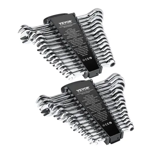 30-Piece Multifunctional Wrench Set with SAE 1/4"-1" Inches/Metric 8mm-24mm Sizes, 72-Teeth Ratchet, Erosion-Resist Coat, Storage Rack for DIY Maintenance & Assembly, Work Mechanic Tools