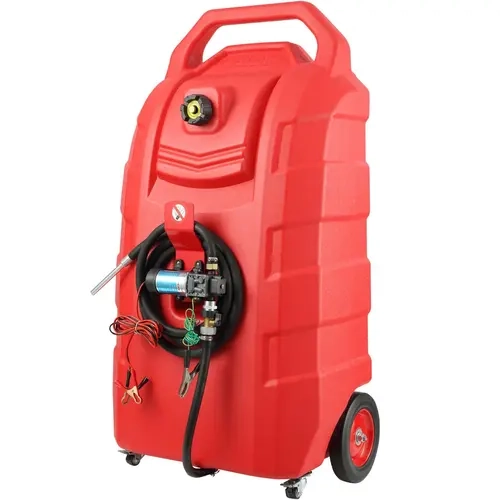 VEVOR 32gal High Capacity Polyethylene Fuel Caddy with 12V DC Pump, On-Wheels Portable Fuel Storage Equipment, 8.2ft Hose, 7L/min Flow Rate, Molded Handle, Automotive-Grade Rubber, Heavy-Duty Nozzle, for Boating, ATV Owners