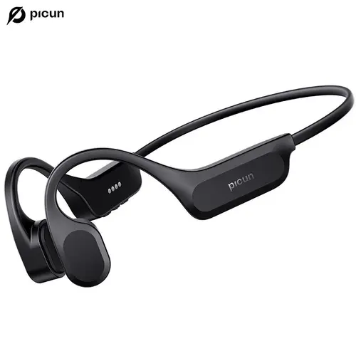 Picun T2 Electronic Alloy Wireless Bone Conduction Ergonomic Design Headphones - Bluetooth 5.4, 32GB Memory, IPX8 Waterproof, 27g, 20kHz, Soft Mounting, Built-in Mic, Adjustable Hands-Free Calls, Stable Connection, Fitness Earbuds for Swimming, Cycling