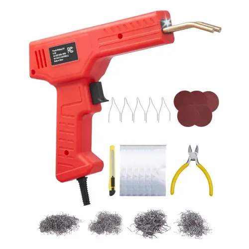 VEVOR Handheld Plastic Welder, 100W Hot Staple Welding Gun Kit for Beginners with 800PCS Hot Staples, 1 Diagonal Pliers, LED Status Light, 1-3s Heat-Up, 5 Aluminum Tapes, 5 Smoothing Nails for Car Bumpers Quick Fixes