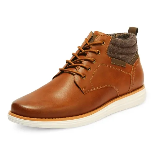 BRUNO MARC Men's Leather & Faux Leather Closed Chukka Ankle Boots - Lightweight, Breathable EVA Walking Shoes, Waterproof Soft PU Sponge Insole Business Casual All Seasons Footwear (All/Black, Dark/Grey)
