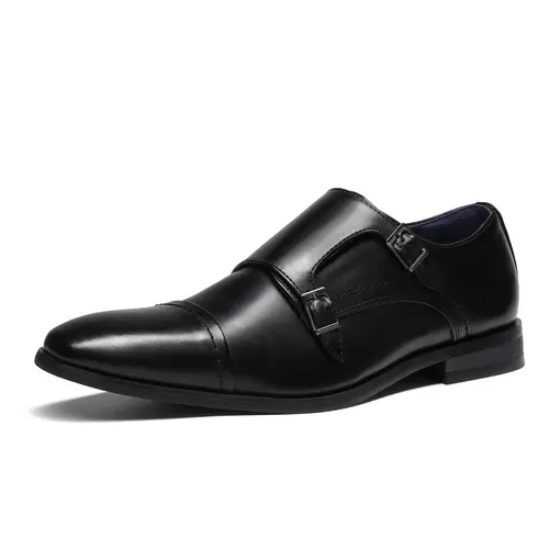BRUNO MARC Men's Synthetic Double Monk Strap Dress Loafers - Closed-Toe Pull-On Office Work Footwear with Comfortable Cushioning, Durable Rubber Outsole, Business Work Style All-Season Shoes