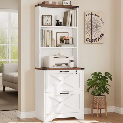 Sedeta Classic Lockable 2-Drawer Wood Filing Cabinet - 19.7"l x 15.7"w x 65"h, Sturdy Durable, Adjustable Shelf, Anti-Tipping Base, Labeled Parts, Easy Assembly, Vertical Office Space Use, Farmhouse Home Office Storage Organization Multi Purpose Desk