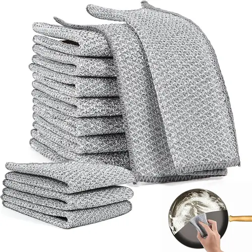 Non-Scratch Wire Dishcloth - 8-Pc Abrasion Resistant Cleaning Cloths in Gift Box, Double-Layer Steel Wool Hand Scrubber, Eco-Friendly Cotton Alternative to a Brillo Pad, Wet/Dry Kitchen Tool for Egg & Fruit Clean, 2025 Home Care Essential