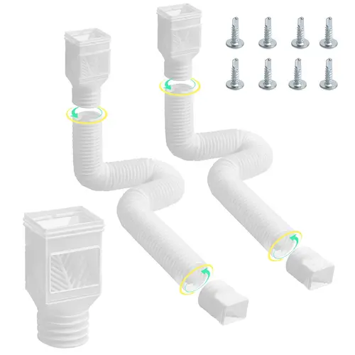 VEVOR 2-Pack White Flexible Rain Gutter Downspout Extensions, 22-63 in Extendable, Twist-On Adapters, Transparent Filter for Easy Inspection, Leaves & Debris Block, Efficient Drainage, Rainwater Channeling, Tight Corner Fit, Water Damage Prevention
