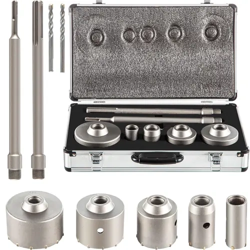 VEVOR 10pcs Multi-Size Carbon Steel Concrete Hole Saw Kit, SDS Plus-SDS MAX Shank Step Drill Bits Set, 4-1/3" Connecting Rod, Chip Removal Wall Cutter for Concrete Cement Masonry, Power Tool Accessories (Toolupgrade)