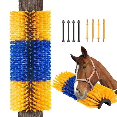 VEVOR Equestrian Supplies Grooming Post Brush (17.1x7.5in) - Plastic Bristles, Vertical Barn Mount, 2 Screws for Stability, Durable & Secure Materials, Back Itch Relief, Easy Installation, Avoids Property Damage, Comfortable Cleaning Experience