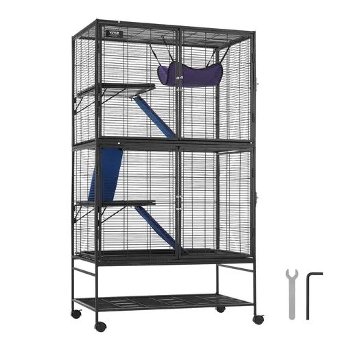 VEVOR 64.6" Rolling Metal Ferret Cage,  Large 4-Tier Critter Nation Cage, Small Animal Cage with Ramps & Tray, Easy to Set up for Pet Rats, Hamster, Guinea Pig, Chinchilla, Squirrel, Hedgehogs, Bunny