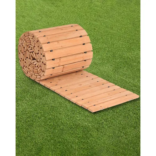 VEVOR 288x17 Inch Cedar Wood Garden Pathway, Non-Slip Straight Roll-Out Walkway with Wire Rope Connection, Wet-Safe Footing, Easy Storage Patio Paver for Camping Weddings (16 ft L x 17 in W)