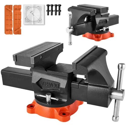 VEVOR Industrial Bench Vise, 8" Jaw Width, 8"-11.5" Max Opening Inches, 3.7" Deep Throat, 360° Angle Lock Swivel Base, Ductile Iron Heavy-Duty, 60mm, 6744lb Capacity, Dual-Jaws for Round Pipe Clamping