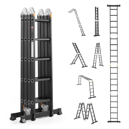 【toolupgrade】VEVOR 7-in-1 Multi-Purpose Folding Aluminum Telescopic Ladder, A-Frame 5-Step, 19ft (228.3in) Reach Height, 330lbs Capacity, Compact, Non-Slip Foot Pedals, Heavy Duty Adjustable for Gardening, Maintenance, House Cleaning, Car Washing