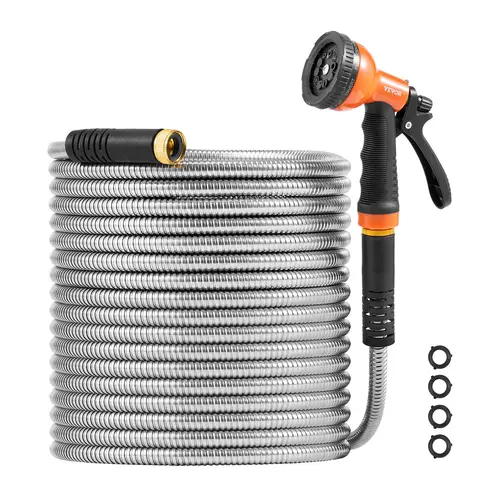【fathersdaygift】VEVOR Metal Garden Hose  Max. 200 ft Rust Proof Stainless Steel Water HoseHeavy Duty Backyard Hose with 10 Function NozzleNo-Kink & Flexible Water PipeLightweight Metal Hose for YardOutdoor,campingessentials,outdoorfurnitureset,campinggear
