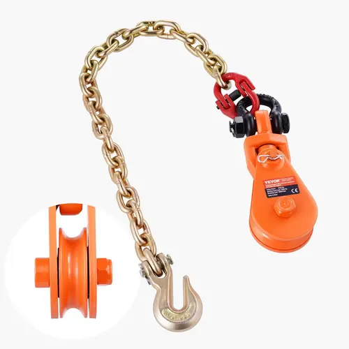 VEVOR Heavy Duty Hardware Snatch Block Pulley, G80 2ft Galvanized Rust-Resistant Chain, 2.9in Smooth Sheave, 3/8in Wire Rope Compatible, 360° Rotating Hook, 180° Swivel Pull, 10000 lbs Recovery Lifting Power for Flatbed Tow Truck Towing