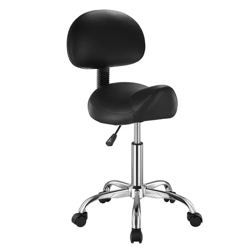 VEVOR Ergonomic Saddle Stool with Back Support - Sturdy 450 lbs Heavy Duty Capacity, Height Adjustable Rolling Swivel Ergonomic Computer Chair, 2.4 in Thick PU Leather Office Chair (14.8 x 14.1 in Cushion) for Salon, Clinic Use