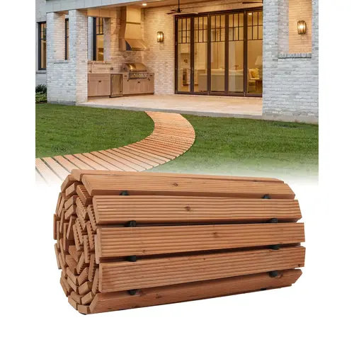 【toolupgrade】VEVOR Cedar Wood Garden Curved Roll-Out Walkway, 96 in Long 17 in Wide, Rust-Resist Rope Connection, Non-Slip Wet-Safe Footing, Easy Storage, for Backyard Weddings Camping