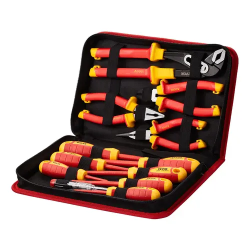 VEVOR 12-Piece 1000V CR-V Steel Insulated Screwdriver Set - Magnetic Phillips/Slotted Tips, Diagonal Pliers, Exceptional Hardness, Tools and Gadgets for Home Improvement Tool Box