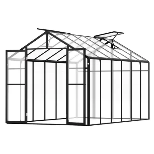 VEVOR 8x12 Ft Walk-In Polycarbonate Steel Pavilion Greenhouse Kit, 7.74x11.35x6.80 Ft Durable Impact-Resistant Aluminum Frame Sunroom with 2 Vent Windows, Hinged Door, Stainless Screws, Dual Roof Ventilation for Backyard Gardening